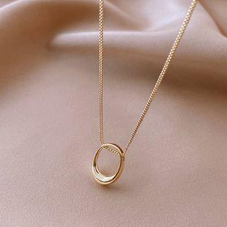 Oval Pendant Alloy Necklace 1pc - Gold - One Size