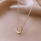 Oval Pendant Alloy Necklace 1pc - Gold - One Size