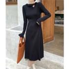 Long-sleeve Frilled Slim-fit Knit Dress