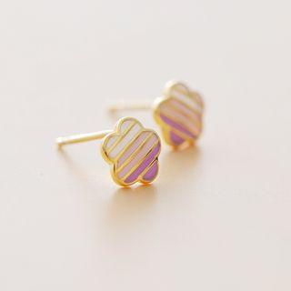 925 Sterling Silver Flower Earring Stud Earring - 1 Pair - Gold - One Size