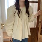 Long-sleeve Pleated Blouse Off-white - One Size