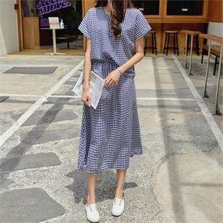 Set: Gingham Top + Band-waist Skirt