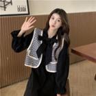 Houndstooth Vest / Long-sleeve Midi A-line Dress