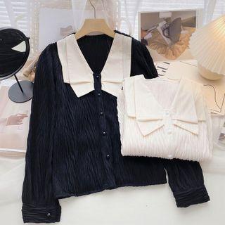 Long-sleeve Peter-pan Collar Frilled Top