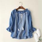 3/4-sleeve Off Shoulder Denim Top