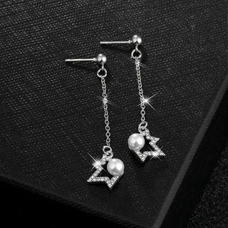Rhinestone Faux Pearl Star Drop Earring Silver - One Size