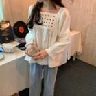 Long-sleeve Square-neck Patterned Shirt