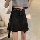 Set: Frayed Irregular Denim Mini Skirt + Belt