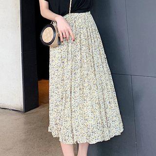 Midi Floral Accordion Pleat Skirt