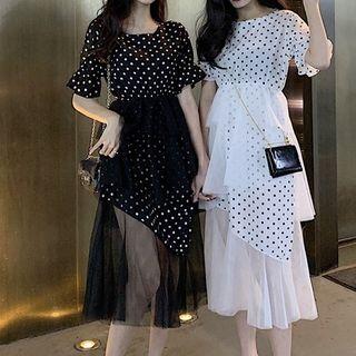 Dotted Panel Mesh Layered Dress