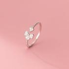 Rhinestone Four-leaf Clover Open Ring 1 Pc - Silver - One Size