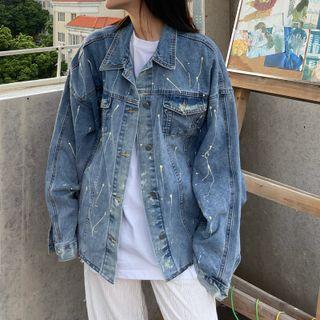 Paint Splatter Print Denim Jacket