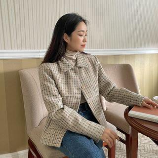 Checked Tweed Jacket Beige - One Size