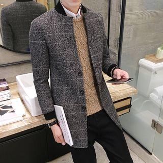 Plaid Stand-collar Knit Coat