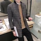 Plaid Stand-collar Knit Coat