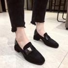 Velvet Block-heel Loafers