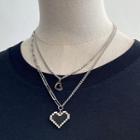Heart Pendant Layered Alloy Necklace Silver - One Size