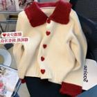 Collared Heart-button Cardigan Off-white - One Size