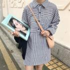 Striped Long-sleeve Shirt Dress Stripe - One Size