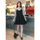 Set: Spaghetti-strap Ruffle-hem Dress + T-shirt