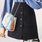 Corduroy Button Mini A-line Skirt