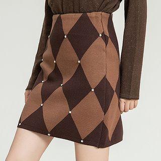 Argyle Mini Pencil Skirt Coffee - One Size