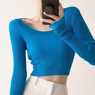 Crop Knit Top Blue - One Size