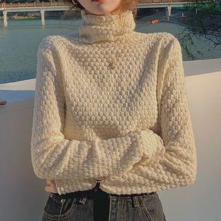 Long-sleeve Turtleneck Textured Top