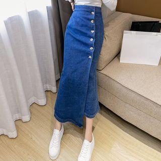 High-waist Single-breasted Denim Mermaid Skirt
