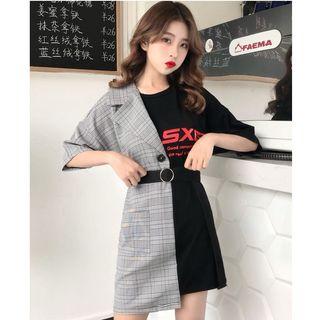 Short-sleeve Plaid Panel T-shirt Dress
