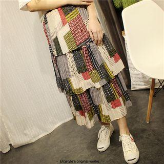 Print Tiered Midi Chiffon Skirt