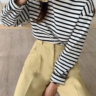 Round-neck Striped T-shirt Ivory - One Size