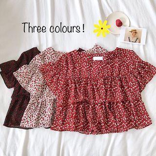 Floral Ruffle Short-sleeve Blouse