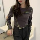 Asymmetric Long-sleeve Lettering T-shirt As Shown In Figure - One Size