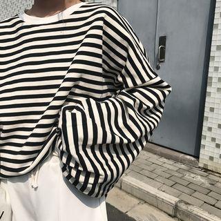 Striped Loose-fit Puff-sleeve Pullover