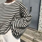 Striped Loose-fit Puff-sleeve Pullover
