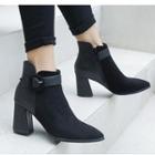 Chunky Heel Buckled Pointy Toe Short Boots