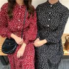 Long-sleeve Printed Midi Chiffon Shirtdress