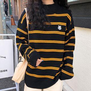 Tiger Embroidered Striped Sweater