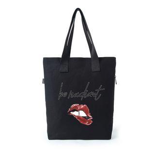 Lip Print Canvas Tote Bag