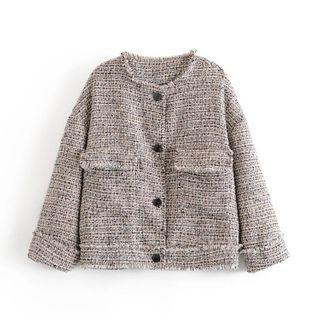 Tweed Plaid Buttoned Jacket