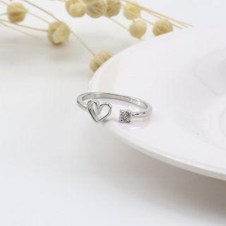 Heart Rhinestone Open Ring Ring - Silver - One Size