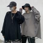 Couple Matching Distressed Long-sleeve Oversize T-shirt