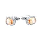 Elegant Bright Geometric Cufflinks With Orange Cubic Zirconia Silver - One Size