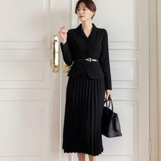 Tall Size Pleated-hem Coatdress With Belt