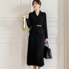 Tall Size Pleated-hem Coatdress With Belt