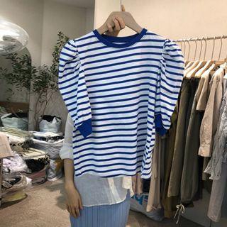 Contrast-trim Short-sleeve Striped Top