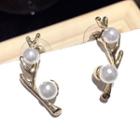 Faux Pearl Alloy Deer Horn Earring 1 Pair - Silver Stud - Gold - One Size