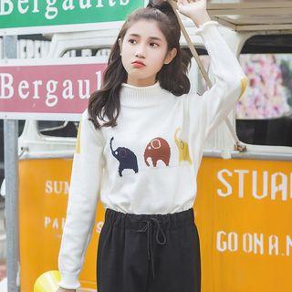 Mock-neck Animal Print Sweater