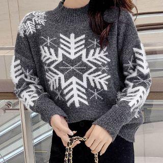 Mock-neck Snow Flake Jacquard Sweater
